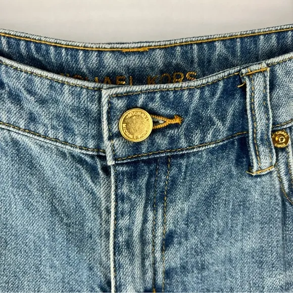 Michael Kors Light Wash Denim Embellished Floral Sequined Jeans Cropped Cotton