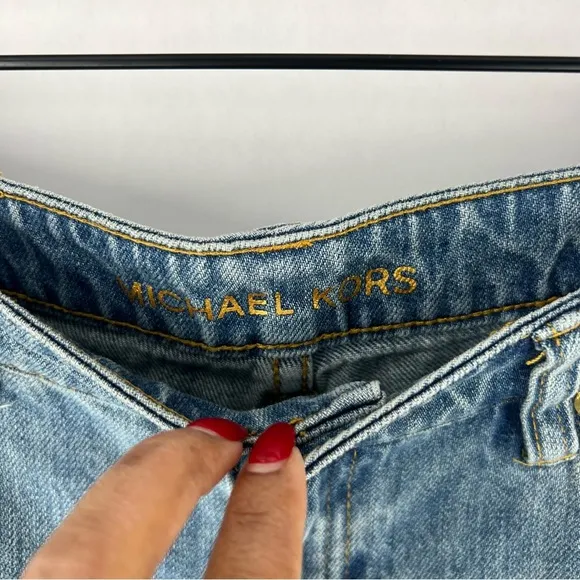 Michael Kors Light Wash Denim Embellished Floral Sequined Jeans Cropped Cotton