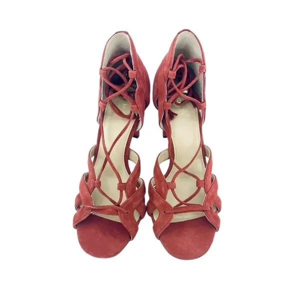 Michael Kors Mirabel Red Suede Leather Sandals Crimson Tassels SZ 7.5 New