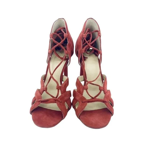 Michael Kors Mirabel Red Suede Leather Sandals Crimson Tassels SZ 7.5 New