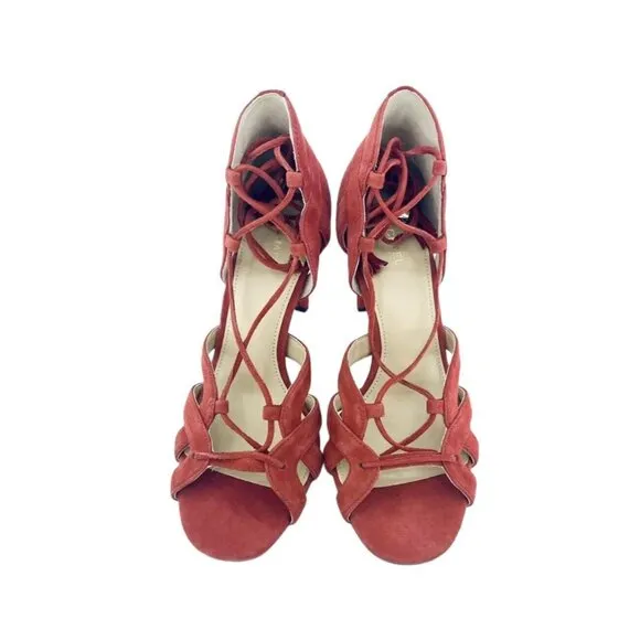 Michael Kors Mirabel Red Suede Leather Sandals Crimson Tassels SZ 7.5 New