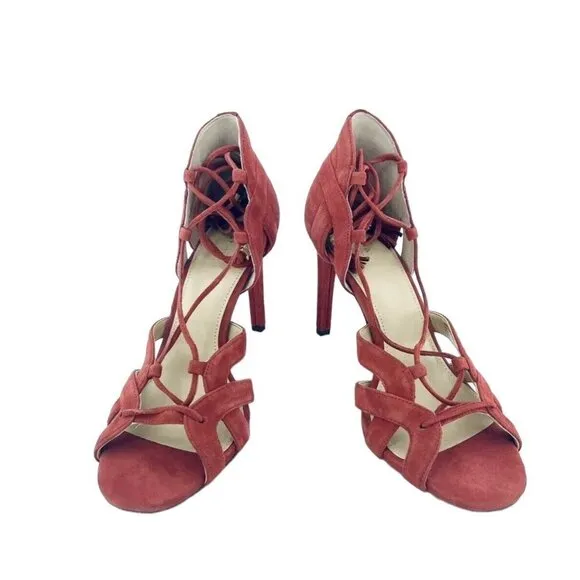 Michael Kors Mirabel Red Suede Leather Sandals Crimson Tassels SZ 7.5 New