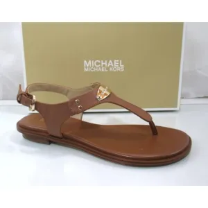 Michael Kors MK Plate Thong Flat T-Strap Sandals Luggage Brown Size 7