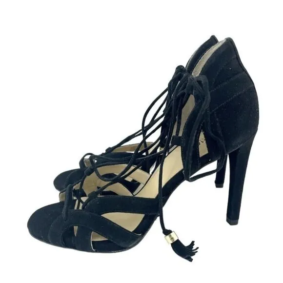Michael Kors Sandals Mirabel Black Suede Leather Wrap Tassels SZ 7.5 New