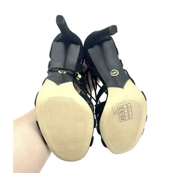 Michael Kors Sandals Mirabel Black Suede Leather Wrap Tassels SZ 7.5 New