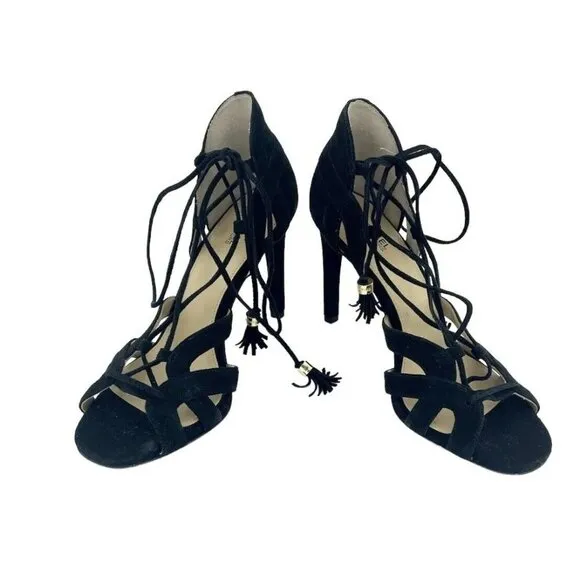 Michael Kors Sandals Mirabel Black Suede Leather Wrap Tassels SZ 7.5 New