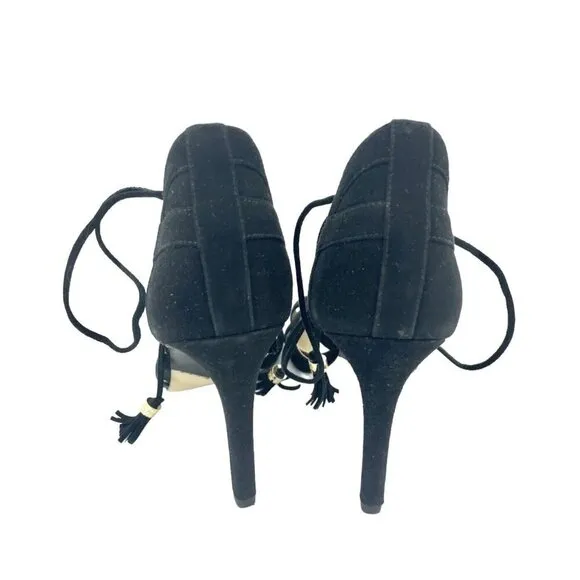 Michael Kors Sandals Mirabel Black Suede Leather Wrap Tassels SZ 7.5 New