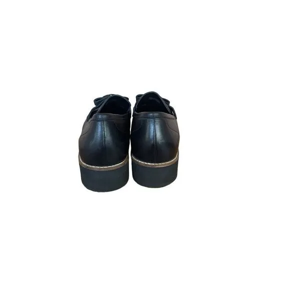 Michael Kors Womens Black Aden Leather Gold Tone Logo Slip On Loafers Size 9.5