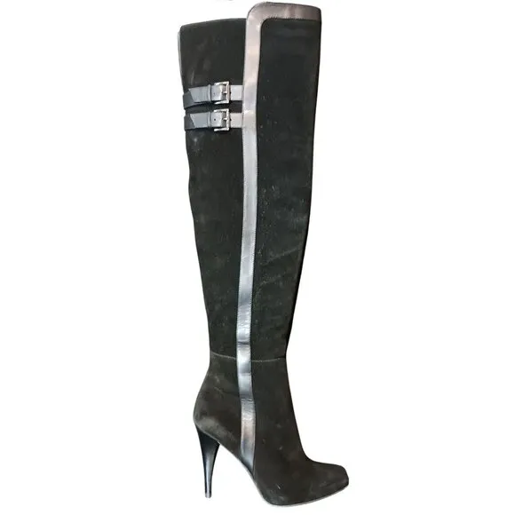 MICHAEL Michael Kors, Delaney‎ Over-the-Knee Boots Black Suede &amp; Leather, Size 6