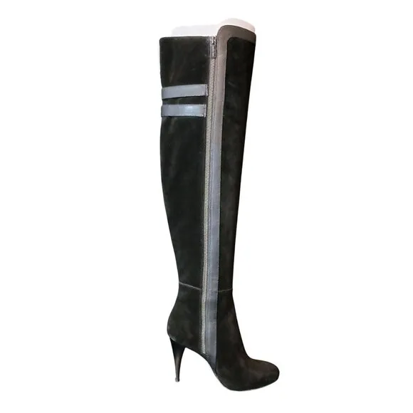 MICHAEL Michael Kors, Delaney‎ Over-the-Knee Boots Black Suede &amp; Leather, Size 6