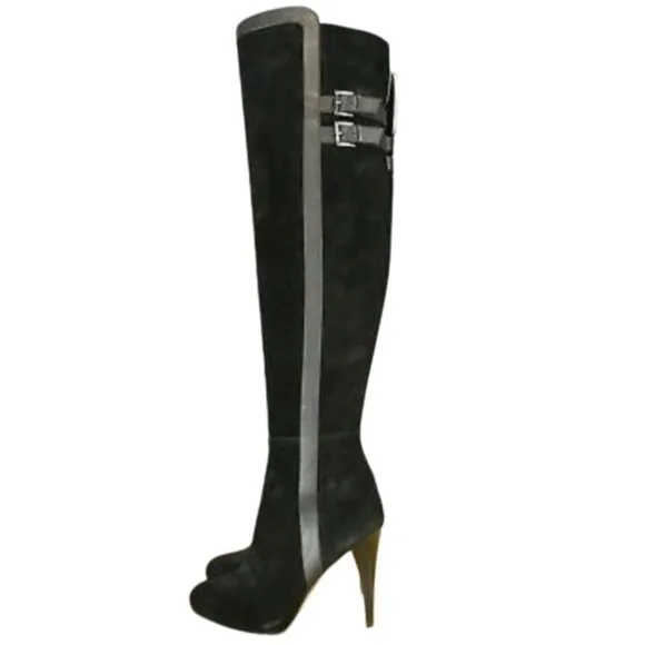 MICHAEL Michael Kors, Delaney‎ Over-the-Knee Boots Black Suede &amp; Leather, Size 6