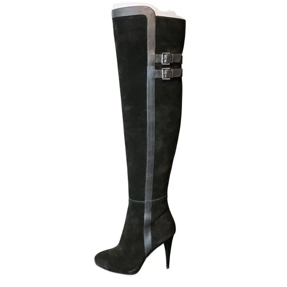 MICHAEL Michael Kors, Delaney‎ Over-the-Knee Boots Black Suede &amp; Leather, Size 6