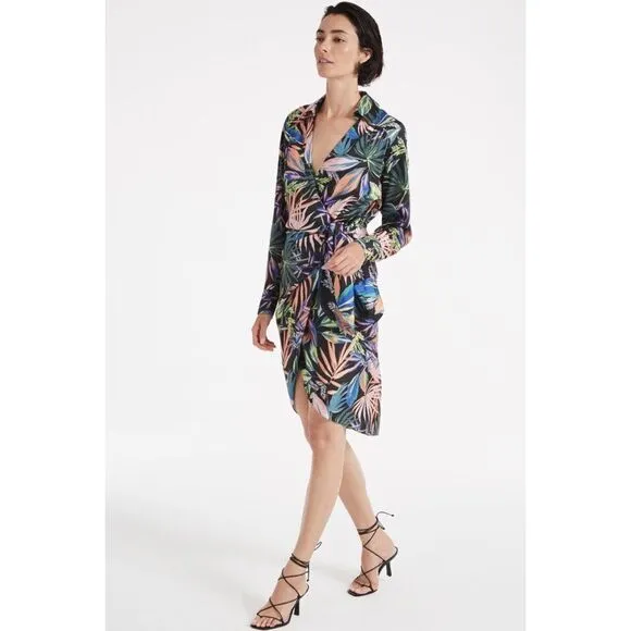 Milly Jordan Tropical Palm Print Wrap Dress