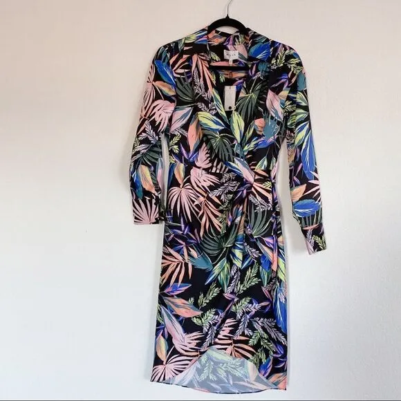 Milly Jordan Tropical Palm Print Wrap Dress