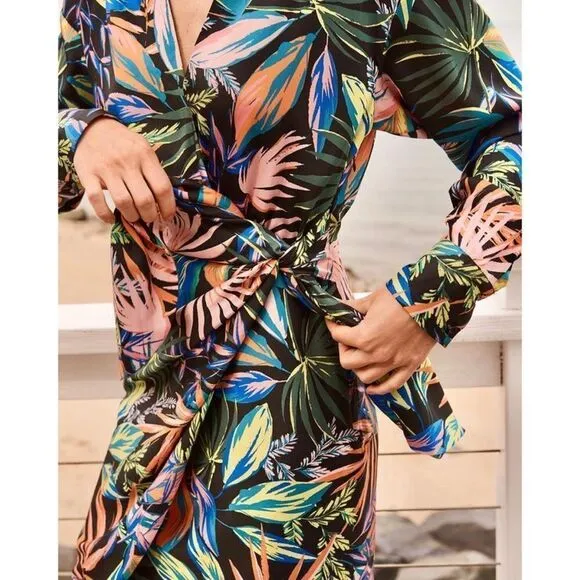 Milly Jordan Tropical Palm Print Wrap Dress