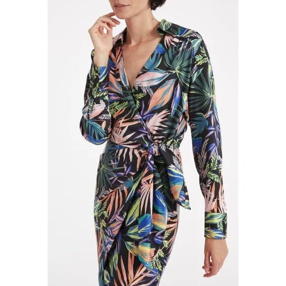 Milly Jordan Tropical Palm Print Wrap Dress