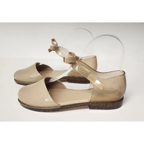 Mini Melissa Amy Ankle Strap Flat Sandals Color Beige Size US 3/Eur 33