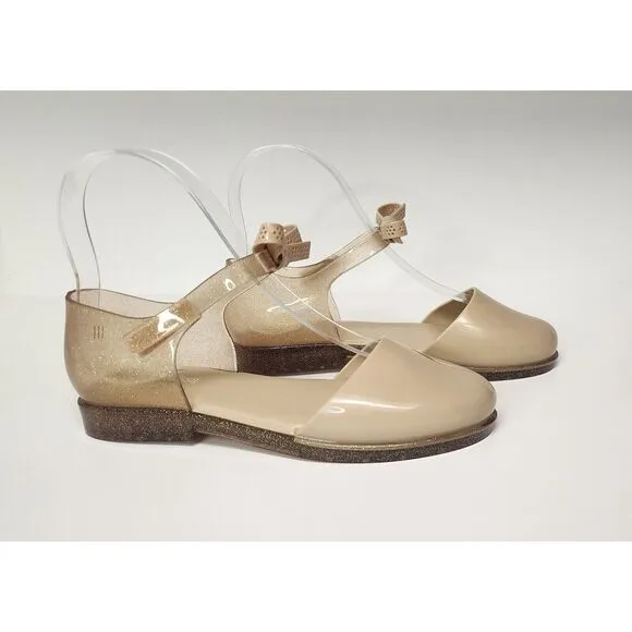 Mini Melissa Amy Ankle Strap Flat Sandals Color Beige Size US 3/Eur 33