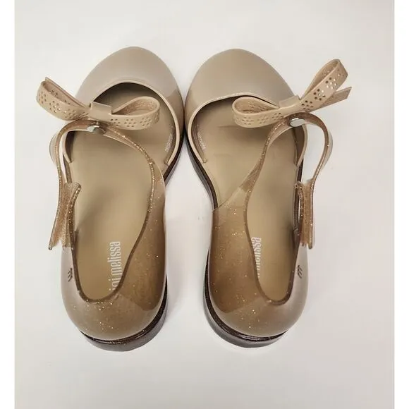 Mini Melissa Amy Ankle Strap Flat Sandals Color Beige Size US 3/Eur 33
