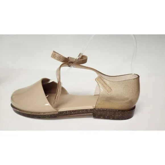 Mini Melissa Amy Ankle Strap Flat Sandals Color Beige Size US 3/Eur 33