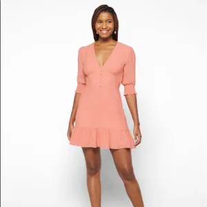 Mink Pink Vera Peach Puff Sleeve Textured button front mini dress S summer