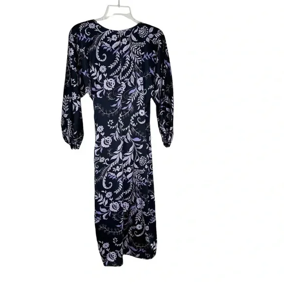 MISA Los Angeles Sylvia Floral Indigo Vines Wrap Midi Dress Size XS NWT