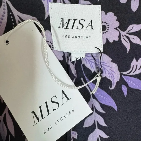 MISA Los Angeles Sylvia Floral Indigo Vines Wrap Midi Dress Size XS NWT