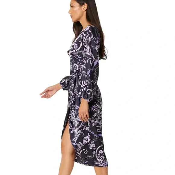 MISA Los Angeles Sylvia Floral Indigo Vines Wrap Midi Dress Size XS NWT