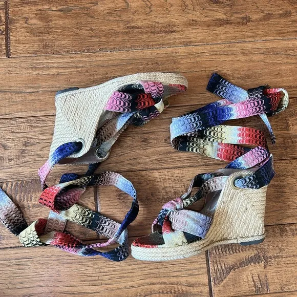 Missoni Psychedelic Espadrille Wedge Heel Sandals Multicolor Wrap Ankle Size 37