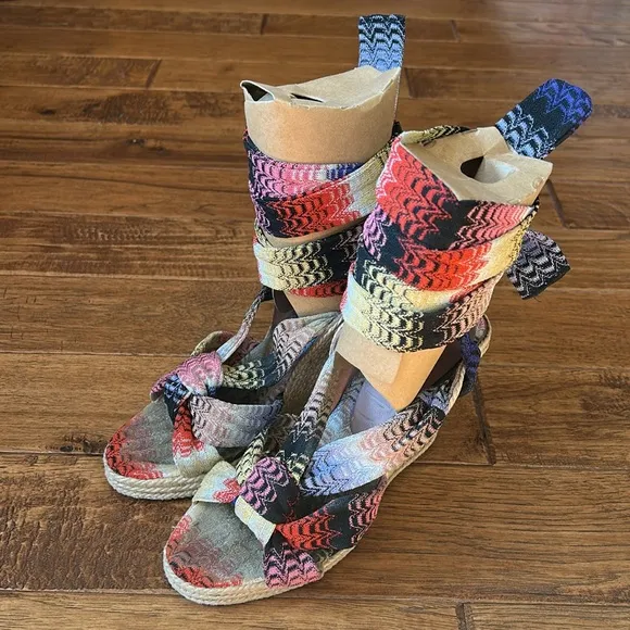 Missoni Psychedelic Espadrille Wedge Heel Sandals Multicolor Wrap Ankle Size 37