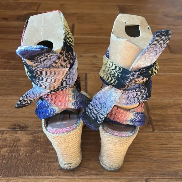 Missoni Psychedelic Espadrille Wedge Heel Sandals Multicolor Wrap Ankle Size 37
