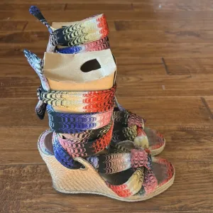 Missoni Psychedelic Espadrille Wedge Heel Sandals Multicolor Wrap Ankle Size 37