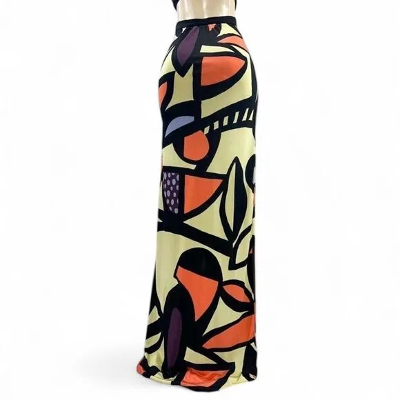 MISSONI Multicolor Abstract Printed Jersey Halter Neck Tie Maxi Dress S