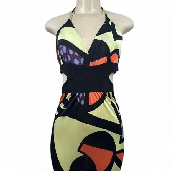 MISSONI Multicolor Abstract Printed Jersey Halter Neck Tie Maxi Dress S