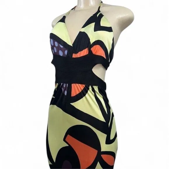 MISSONI Multicolor Abstract Printed Jersey Halter Neck Tie Maxi Dress S