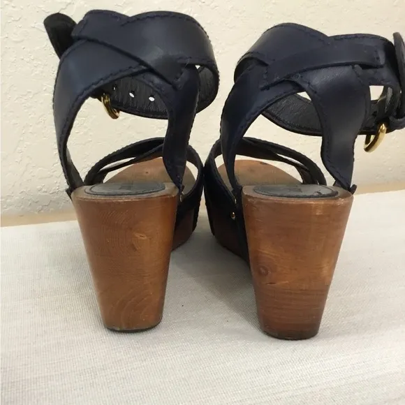 Miu Miu Leather Wood Platform Ankle Strap Navy blue Sandals Sz.37