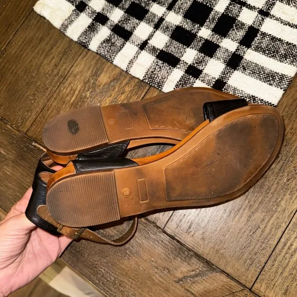 Miz Mooz ALANIS Black &amp; Brown Leather Ankle Strap Sandals Size 9