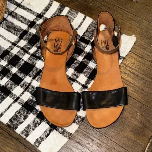Miz Mooz ALANIS Black &amp; Brown Leather Ankle Strap Sandals Size 9