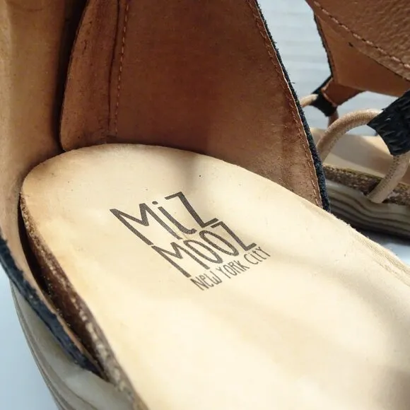 Miz Mooz Mari Black Leather Sandals Size 42 EU 11 US Ankle Strap Zip Back Casual