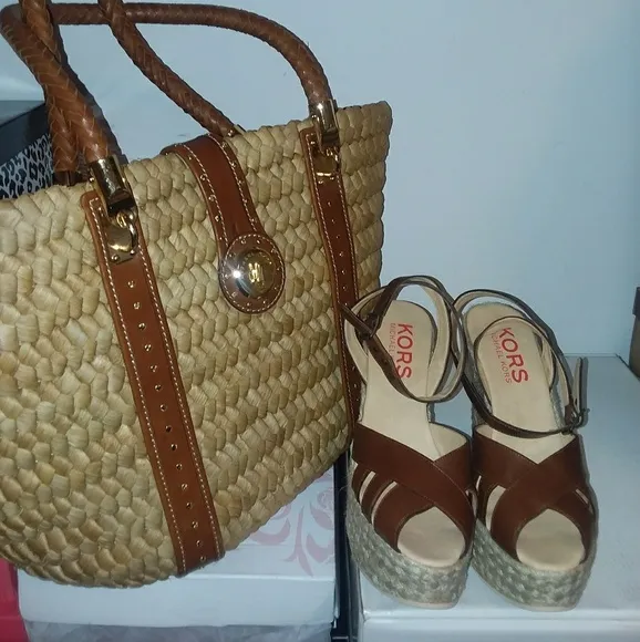 MK Espadrille Luggage Vachetta Wedge Heels