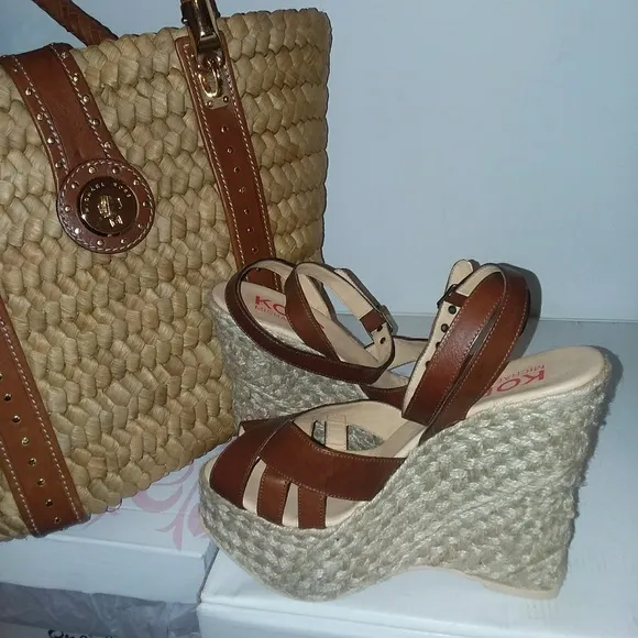 MK Espadrille Luggage Vachetta Wedge Heels