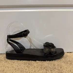 Moncler Womens Leather Floral Strap Slingbacks Sandals Black Size 7