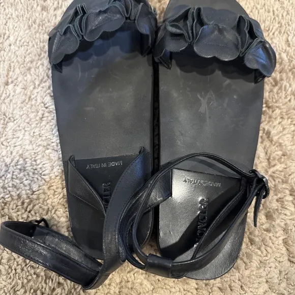 Moncler Womens Leather Floral Strap Slingbacks Sandals Black Size 7