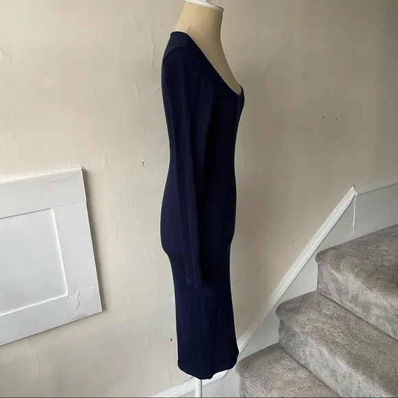 MONROW Blue Rib Knit Square Neck Long Sleeve Midi Bodycon Dress EUC Sz XS HD0441