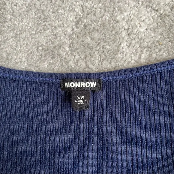 MONROW Blue Rib Knit Square Neck Long Sleeve Midi Bodycon Dress EUC Sz XS HD0441