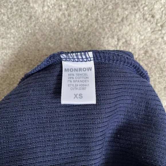 MONROW Blue Rib Knit Square Neck Long Sleeve Midi Bodycon Dress EUC Sz XS HD0441