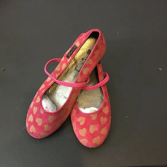 Moschino Suede/Leather Mary Jane Ballerina Flats Heart Design Girls Youth 4.5