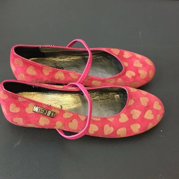Moschino Suede/Leather Mary Jane Ballerina Flats Heart Design Girls Youth 4.5