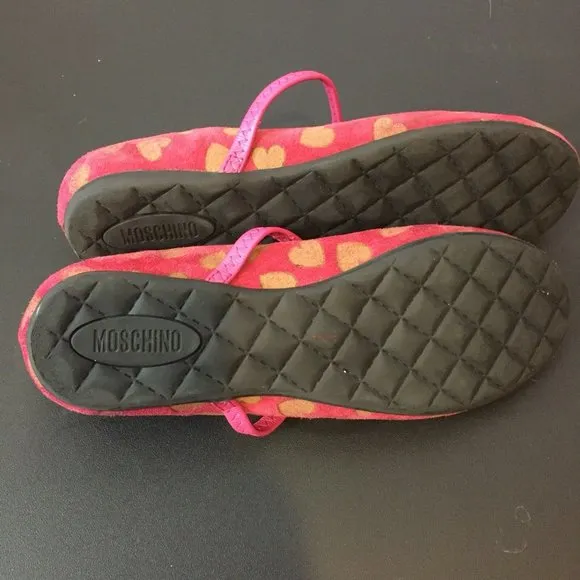 Moschino Suede/Leather Mary Jane Ballerina Flats Heart Design Girls Youth 4.5