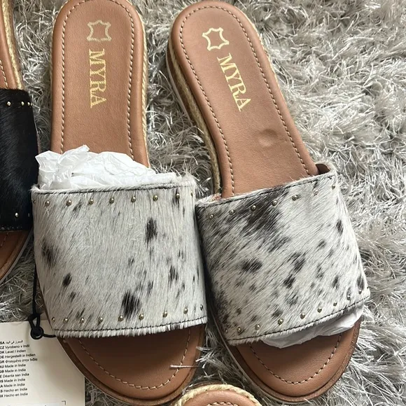 Myra hairon leather flats, each unique
